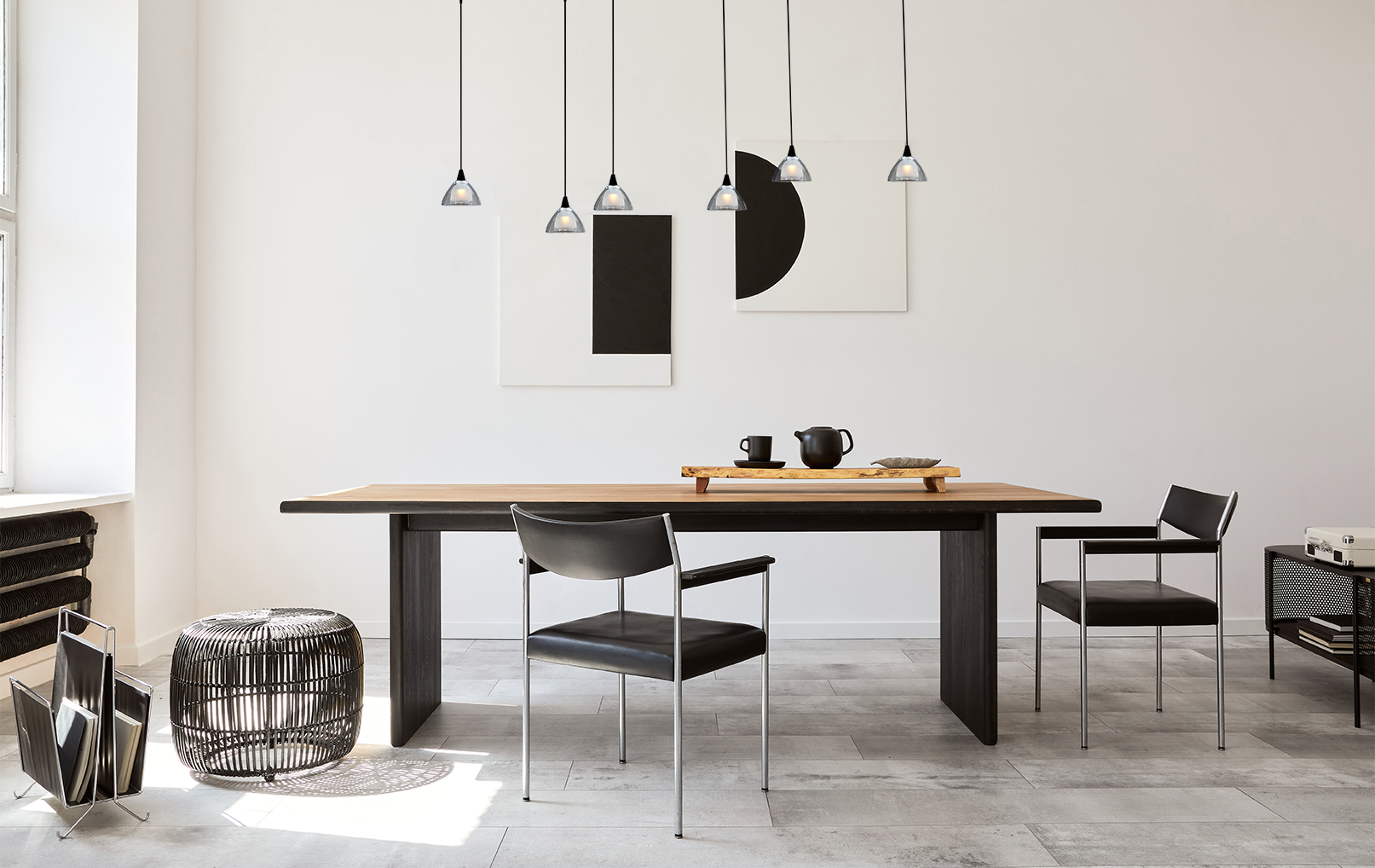 Caterina HL CATERINA 6-LIGHT BLACK , GLASS Ø12,5CM, BEAM BLACK 130X25CM