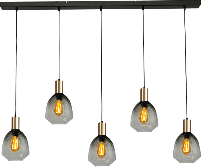 Porto HL PORTO 5LTS MATT BLACK/MATT GOLD BEAM 130X8CM