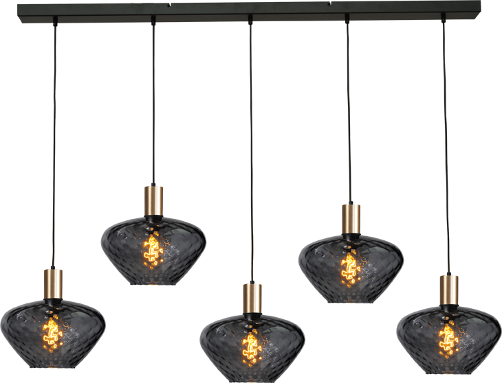 Porto HL PORTO 5LTS MATT BLACK/MATT GOLD BEAM 130X8CM
